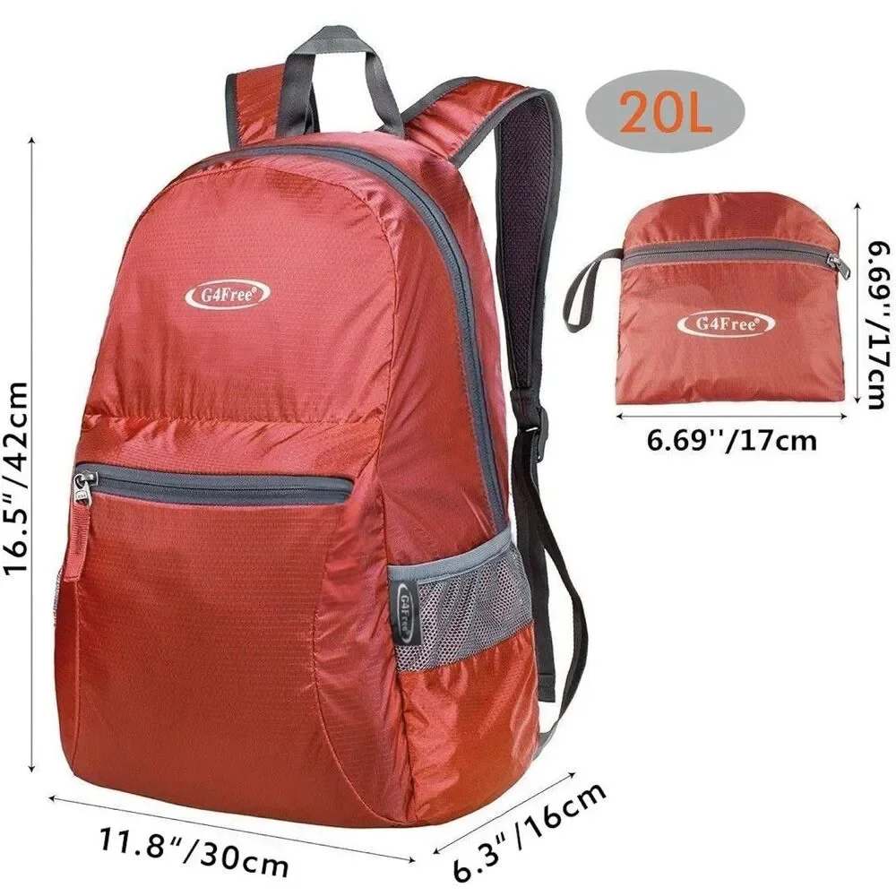 G4FREE Ultra Lightweight Foldable 20L Red Water Resistant Backpack (B× 4)